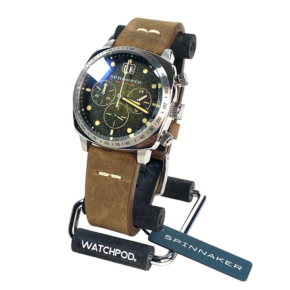 Spinnaker Hull Watch SP-5068-02 42mm Pine Green Dial Leather Quartz Chronograph